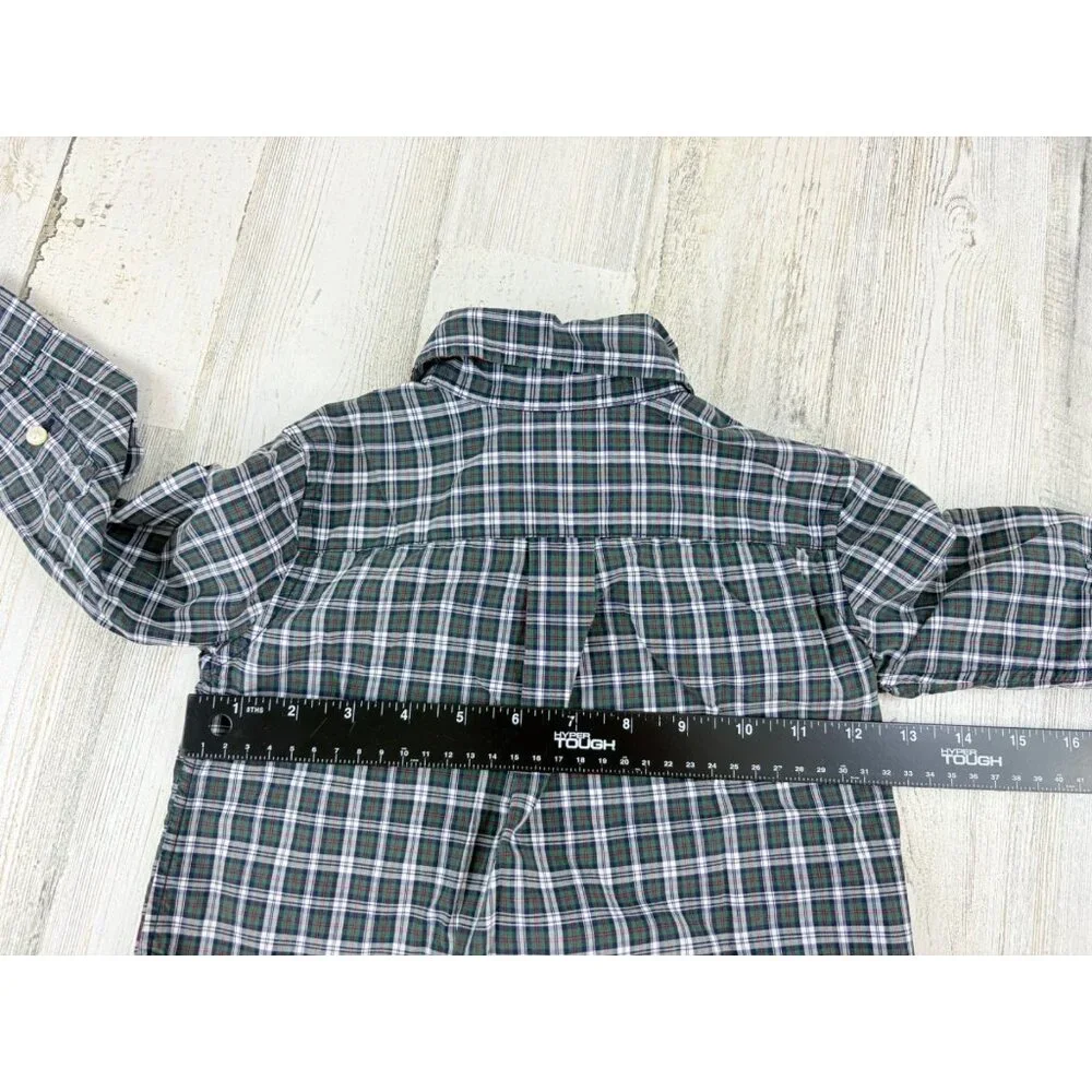 Ralph Lauren Boys Sz 2T Green Plaid Button Down Long Sleeve Shirt Polo Xmas